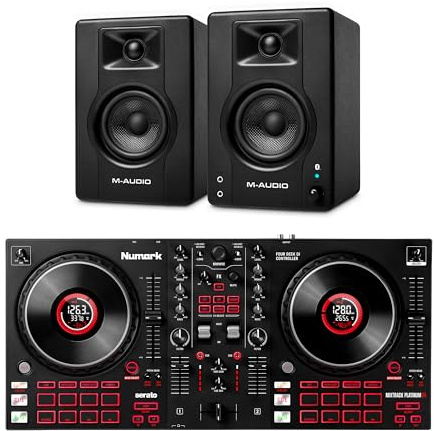 Numark Mixtrack Platinum FX DJ Controller and M-AUDIO BX3 Pair Bluetooth Studio Monitors for Studio Recording, Music Production, Podcasting, Streaming
