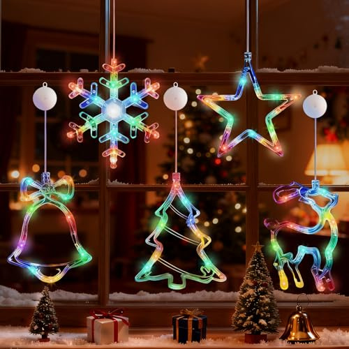 SPERMUOY Weihnachtsbeleuchtung Fenster Innen,5 Stück LED Bunt Fenster Beleuchtung Lichterketten Weihnachtsdeko Fenster Mit 2 Modi,weihnachtsbeleuchtung innen stern für Weihnachten Deko, Balkon, Party