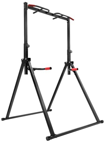 Dip Stange| Klimmzugstange Freistehend| Klimzugststange| 200kg Tragkraft | Höhe 1,75-2,3m einstellbar | Mit Dip-Barren | Platzsparend faltbar| Power Rack for Home Gym | Krafttraining für Zuhause