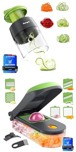 Ibergrif M522 4 en 1 Spiraliseur de Légumes pour les courgette les Concombres + Ibergrif M521 Coupe Legumes Multifonctions Professionnelle Cuisine pour Hacher les Légumes et les Fruits