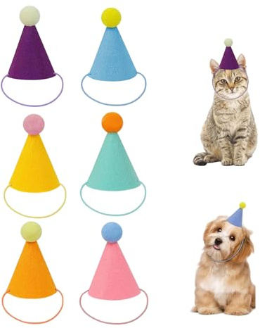 Auroriel 6 Mini Cappelli da Partito per Animali di Stoffa Compleanno Cappelli a Cono Bambole Cani Gatti Conigli Cuccioli Diversi Regalo per Servizio Fotografico di Comple