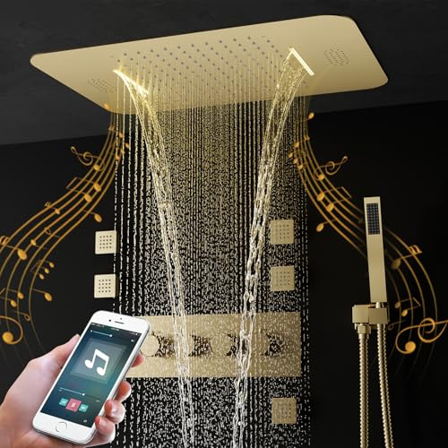 Columna Ducha Termostatica,Sistema de Ducha Empotrada,LED 64 Colores Música | Música Sistema de Panel de Hidromasaje, Lluvia, Cascada, 6 Chorros de Masaje