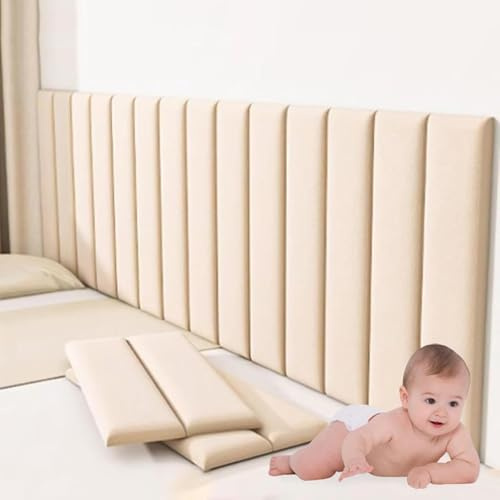 Tjock väggstoppning för lekrum/sovrum/tatami, vadderade väggpaneler för barn, mjuk flanellfärgad självhäftande huvudgavelkudde för sänggavel inomhus (beige, 4 st)