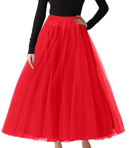 Générique DéGuisement Carnaval Femme, Ballet Tutu Danse Jupe Tutu Rouge Femme XL Deguisement Noel Jupe en Tulle Transparente Mi Longue Noir Longue Hiver pour SoiréE/Bal