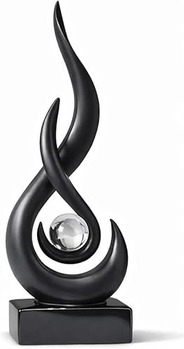 J&A MARTS Black Flame Statue with Glass Ball – Modern Abstract Resin Sculpture, 16.1 cm Elegant Centerpiece for Living Room, Shelf, Table, Office & Dining Room