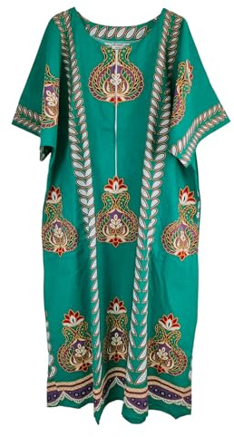 Kiran Fashion New Ladies 100% Cotton Long Kaftan Dress Summer Ethnic African Print Beach Cover One Size
