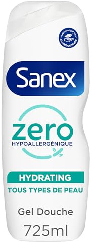 Sanex, Gel Douche Zero% Hypoallergénique, Hydratant Famille, 725 ml | Gel douche corps, visage et cheveux, Triple action hydratante saine pour toute la famille, Formule douce sans sulfates*