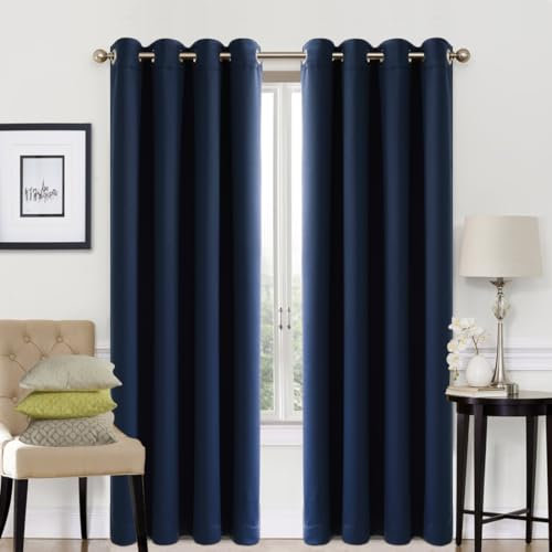 EASELAND Navy Blackout Curtains 46x90 Inch, Thermal Insulated Room Darkening Eyelet Blackout Curtains for Bedroom Living Room Kitchen Nursery, 2 Panels