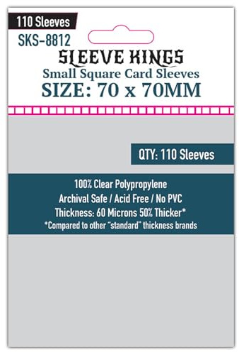 Sleeve Kings Standard-Kartenhüllen, 110 Stück, transparent, 60 Mikron Dicke, mittlere quadratische Größe (70 x 70 mm), kompatibel mit Power Grid und mehr - SKU: SKS-8812