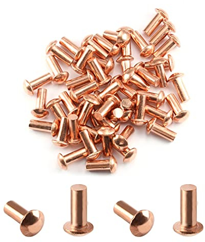 MroMax 50 Stück M5 Rundkopf Kupfer solide Nieten Verschluss 0,5 cm Durchmesser x 1,2 cm Länge für elektrische Anwendungen, Kupfer-Finish, Kupferton