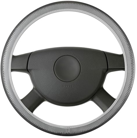 Walser 16635 Funda de Volante Soft Grip Hollow, Protector de Volante, Tamaño Universal, 38 Cm, Negro/Gris