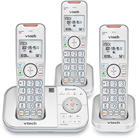 VTech VS112-37 DECT 6.0 Bluetooth 3 Handset Cordless Phone for Home with Answering Machine, Call Blocking, Caller ID, Intercom and Connect to Cell (Silver & White)
