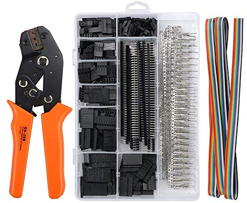 Juego de crimpadora de color naranja con 1550 conectores macho/hembra, 0,1 – 1,0 mm², herramienta crimpadora para conectores de 2,54/3,96 mm 28 – 18 AWG