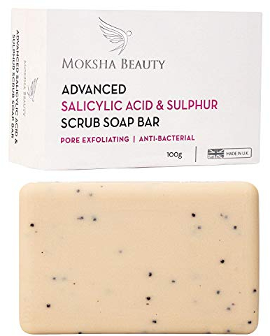 Salicylic Acid and Sulphur Soap Scrub Bar - [Made In U.K] Salicylic Acid Treatment for Acne Spots Blackheads Blemishes Milia Pimples Problem Skin, Face Cleanser for Men, Women, Teens - 100g
