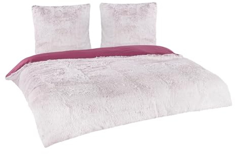 BaSaTex Winter Bettwäsche Set, 3-TLG., 200x220, Kunstfell Rot | Warm und Kuschelig, Öko_Tex Zertifiziert, Reißverschluss, Flauschig Anschmiegsam, Feuchtigkeitsregulierend