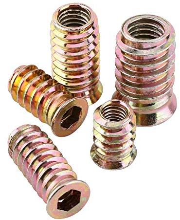 Insert Fileté Bois, 20pcs M8 x 25 mm Inserts d'écrou, Écrous à Visser Douille, Écrou hex fileté en alliage de zinc, Écrou à Tête pour meubles Chaises Lits en bois(M8 x 25 mm)