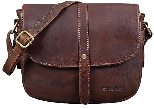 STILORD Kira Umhängetasche Frauen Leder Vintage kleine Handtasche zum Ausgehen Klassische Abendtasche Partytasche Freizeittasche Echtleder Farbe:Cognac - braun
