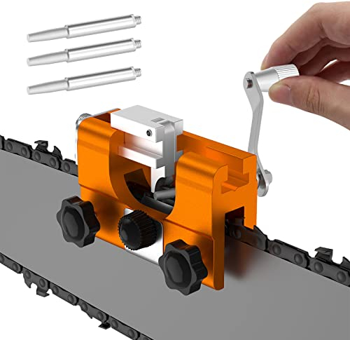 Kettensägenschärfer Kit, Lomhyve Kettensäge Schärfgerät, Tragbar Handkurbeln Sägekettenschärfgerät, Sägeketten Schärfgerät Zubehör für alle Arten von Elektrische Kettensägen (Orange)