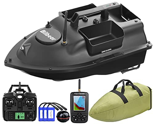 RC Köderboot Futterboot mit GPS,Angelköderboot mit 3 Katapult-Köderbehältern Karpfenfischen Fischfind Boot,Fischfinder mit Sonarsensor,Ersatzbatterien,Handtasche (Schwarz Boot mit Fischfinder)