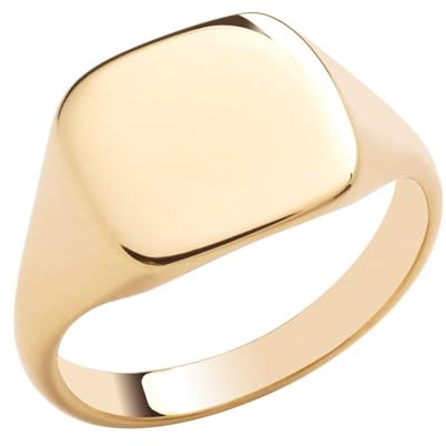 Anello in oro giallo 9 kt su argento con sigillo pesante, misura M N O P Q R S T U V W X Y Z Uomo e Donna, M N O P Q R S T U V W X Y Z, Metallo