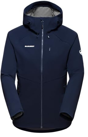 Mammut Ultimate Comfort SO Hooded Jacket Women | Softshelljacke für Damen, Outdoor Jacke mit Kapuze, Wanderjacke, Funktionsjacke, Allwetterjacke | Marine, L
