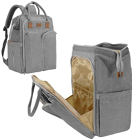 Gloppie Baby Wickelrucksack Wickeltasche Rucksack mit Tragbarer Wickelauflage & Kinderwagengurte Große Kapazität Babytasche Multifunktional Wasserabweisend Reiserucksack für unterwegs, Grau