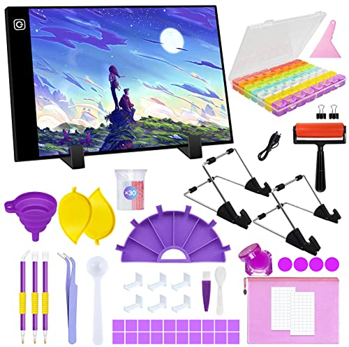 TAVADA A3 Diamond Painting LED Licht,Einstellbare Helligkeit Diamant Painting Lichtplatten,mit USB Kabel Abnehmbaren Ständer,Ideal für Diamant Malerei,Designen,Zeichnen Skizzieren