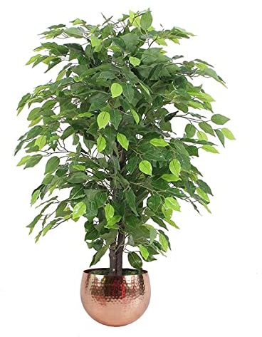 Leaf Design UK konstgjorda realistiska krukväxter, grön buskig fikus-koppar, 90 cm