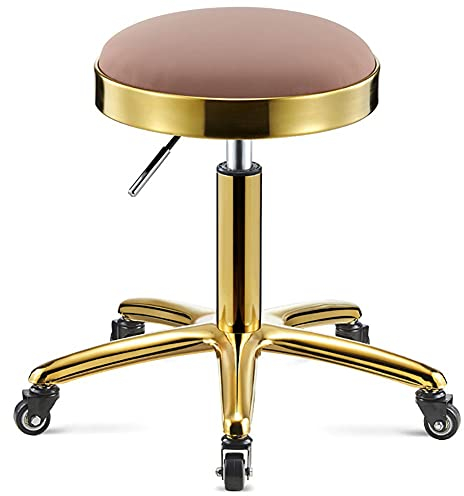 Hocker, Stuhl, rund, Rollhocker, Stuhl, PU-Leder, höhenverstellbar, 45–58 cm, drehbar, Zeichnung, Spa, Shop, Salonhocker mit 5 Rollen, für Zuhause, Küche, Büro, medizinische Massage (Rosa) The New