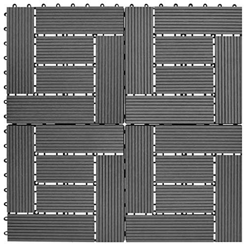 Homgoday Set mit 11 WPC-Fliesen 30 x 30 cm 1 m² grau, Garten-Fliesen für den Außenbereich, Garten, Terrasse