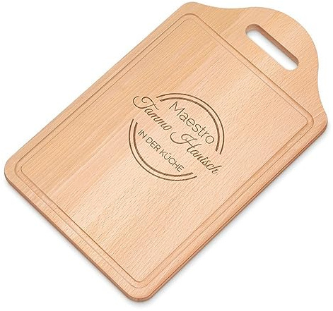 Maverton Schneidebrett mit Gravur, Küchenbrett aus Buchenholz | Personalisiertes Küchenbrett aus Buchenholz, rechteckiges Brotzeitbrett mit Wunschmotiv für Männer, Größe: 38x23 cm, Maestro