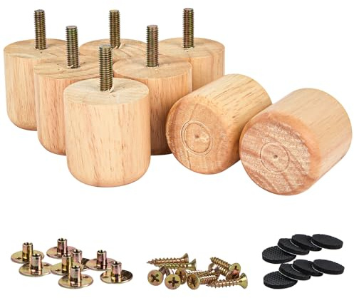 La Vane 5cm Massivholz Möbelfüße 8 Stück Runde mit M8 Bolzen Montageplatten | Naturfarbe mit matter Klarlack, 200+kg Belastbarkeit, inkl Pads & Hardware, Einfache DIY Montage für Sofa/Bett/Schrank/Tisch