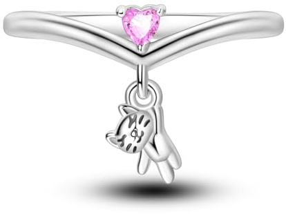 Hapour 925 Sterlingsilber Katzen-Schmuck Zarter Ring mit niedlichem Katzendesign & Zirkonia-Besatz Eindeutiges Statement für Tierliebhaberinnen und stilvolle Alltagsbegleiter