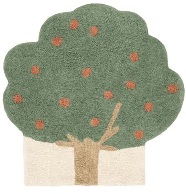 RugVista Apple Tree Kinderteppich, 150 x 150 cm, Grün/Terracotta | Moderne, Niedriger Stapel, Maschinenwäsche, Oeko-Tex 100, Ohne gefährliche Chemikalien, Kinderzimmer