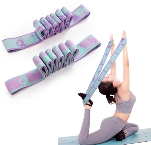 Yoga Stretching Band, 2 Stück Stretch Gurt Mit 8 Schlaufen, Hochelastischer Gymnastikband für Pilates, Tanz, Gymnastik, Effektives Dehnung (85×4cm)