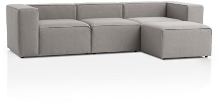 Traumnacht Genua Modular Ecksofa, individuell kombinierbare Wohnlandschaft aus Sitzelement mit Armteil Links, rechts, Sitzelement ohne Armteil und Hocker - strapazierfähiges Möbelgewebe, hellgrau