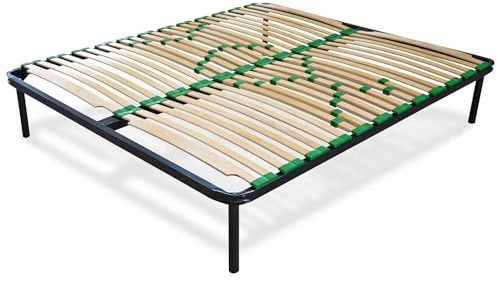 EVERGREENWEB Miglior Rete Letto Matrimoniale 180x200 Alta 35 cm a 48 Doghe in Legno con Regolatori di Rigidità Ortopedica, Struttura Rinforzata in Ferro, Base da Incasso + Kit 5 Piedi Smontabili