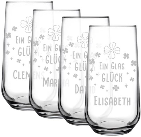polar-effekt Longdrink - Juego de 4 vasos de 470 ml con grabado, vaso de agua Highball con nombre, regalo de cumpleaños para mujeres, para casa y fiestas, sin BPA