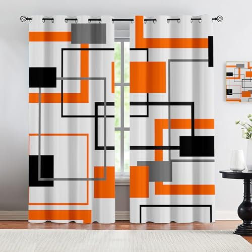 Orange-Schwarze Linien Ösen Verdunkelungsvorhänge, Mid-Century Modern Verdunkelungsvorhang Mit Ösen für Schlafzimmer Wohnzimmer Kinderzimmer Küche Fensterdekoration 2 x 110B x 210H cm