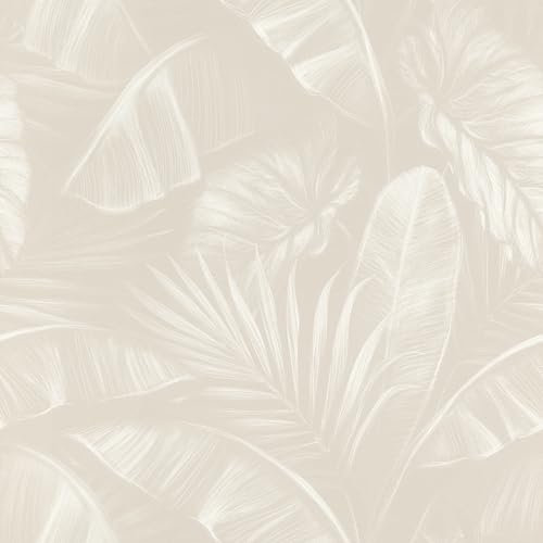 Rasch home style 286595 Papier peint beige avec de grandes feuilles de palmier en blanc – Papier peint jungle – 10,05 m x 0,53 m