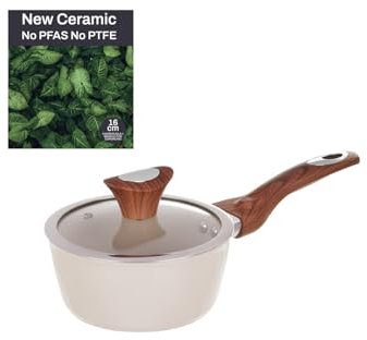 Casseruola con coperchio crema New Ceramic (16 cm un manico)