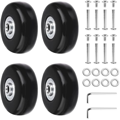 Forhandy Kofferrollen Ersatzrollen 4 Stück 50 x 18mm Koffer Rollen Ersatz für Koffer Ersatzrollen Gummi Ersatz Wheels mit Achsen Schraubenschlüssel Reparatur Set für Koffer Trolleys Luggage Skates