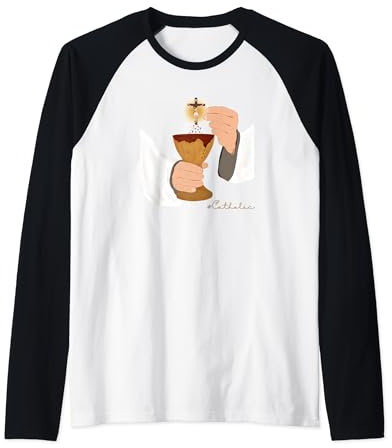 Prêtre tenant calice et eucharistie avec Jésus-Christ Manche Raglan
