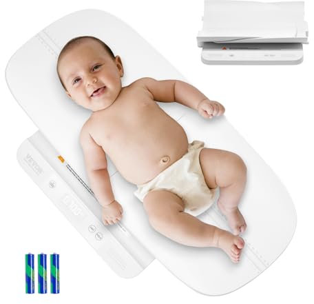 VEVOR Babywaage, 2-in-1-Säuglingswaage, digitale Babywaage zum Wiegen mit Hold- & Tara-Funktion, 5 Einheiten für Babys, Haustiere, Tragkraft 20kg (3 x Batterien im Lieferumfang enthalten)