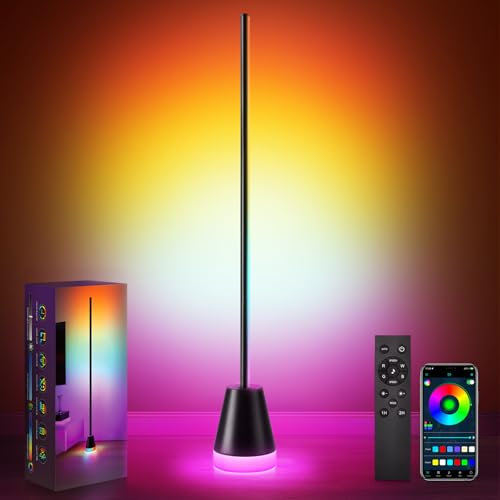 shirylzee LED Floor Lamp, RGBICW Black Corner Lamp,Smart Standing Lamp with 16 Million Colors, 200+ Scene Modes, Music Sync, with Remote and APP,Dimmable Sunset Lamp for Living Room, Party, Bedroom