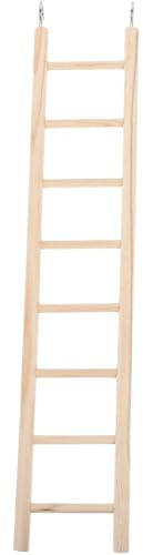 14.7 Inch Bird Ladder for Parakeets and Cockatiels, 8-Step Natural Wood Parrot Climbing Toy with Stainless Steel Hooks - Safe Chewing Cage Accessory