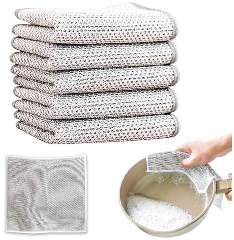 5 Pcs Double Layer Wire Dishwashing Cloths, Non Scratch Wire Dish Cloth, Multipurpose Wires Dishwashing Rags, for Wet and Dry Wires Dishcloth, for Dishes, Sinks, Countertops, Stove Tops(20x20 cm)