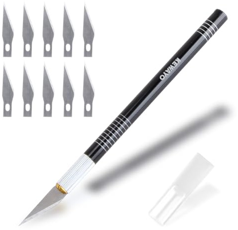 KEWAYO Bastelmesser Skalpell Set, mit Softgriff inklusive, mit 10 Ersatzklingen mit einem Rostschutz-Ölfilm beschichtet, Carving Craft Messer, Cuttermesser, Skalpell Basteln,Schwarz