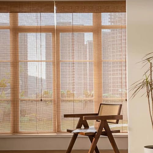 Retro Bambus Rollo Handgewebt，Sonnenschutz Vorhang Fenster Innen，Anhebbare Fensterläden Verdunkelnd Und Atmungsaktiv，Sonnenschutz Rollo Fenster Innen Bambus，Für Innen/Außen, Veranda