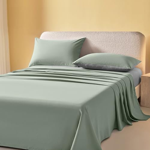 BESCH Juego de Sabanas 4 Piezas 135x190 para Cama de 135 - Sábanas Bajera Ajustable + Encimera y 2 Fundas de Almohada 45x90cm Tacto Extra Suave No Hace Bolitas (Verde)